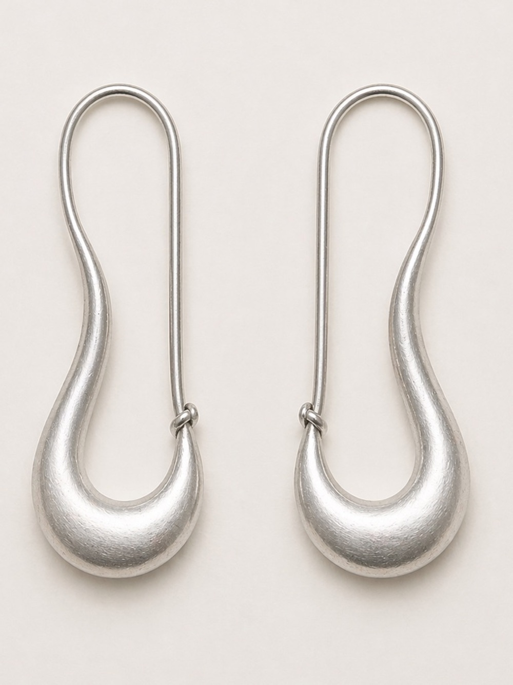 Sculptural Modernist Drop Earrings Brushed Silver Fluid Teardrop